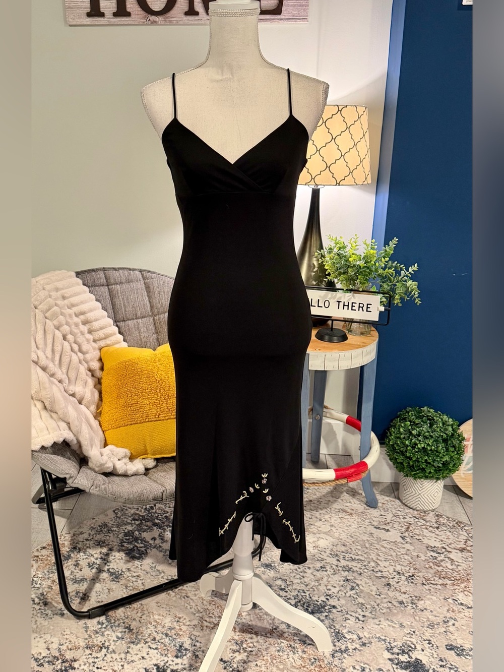 Arden B. Black Embroidered Y2K Slip Dress M